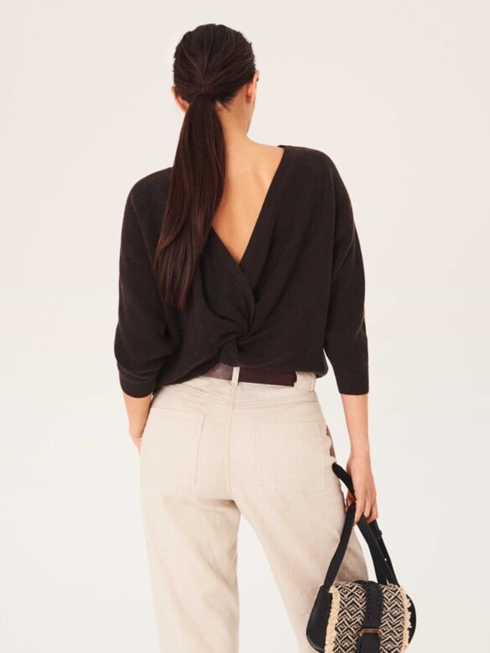 ba&sh Black Twist-Back V-Neck Sweater